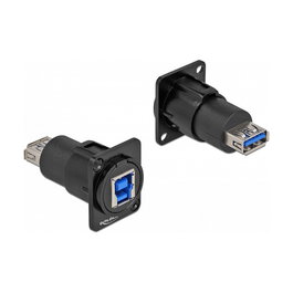 DeLOCK D-Typ Module USB 3.0 Tipo A Hembra a Tipo B Hembra, Conector Plano, Negro