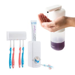 Pack Dispensador de Pasta Dental con Soporte para Cepillos y Dispensador de Jabón Líquido Automático Recargable InnovaGoods