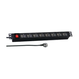 EFB Elektronik Regleta de enchufes 19 1HE con 16 tomas y USB, negro