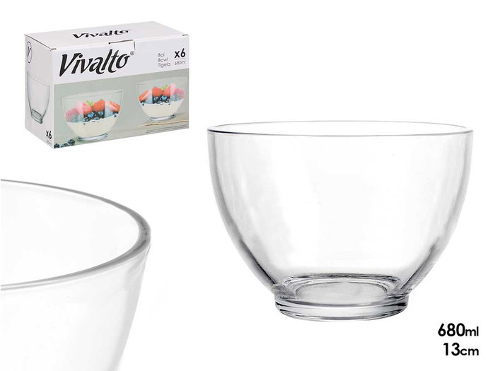 VIVALTO Bol de desayuno de vidrio transparente 680 ml VIVALTO Bol de desayuno de vidrio transparente 680 ml