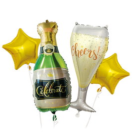 Party Time Juego De 4 Globos Tema Champagne Feliz Cumpleaños