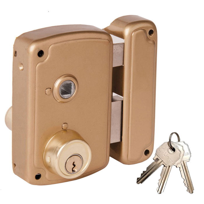 Ucem Cerradura de sobreponer modelo 4056bhb075d, mano derecha, acabado oro