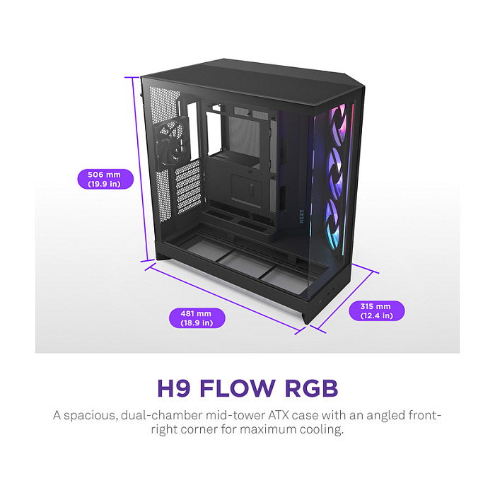 NZXT H9 Flow RGB+ (2025) All Black Midi Tower Case