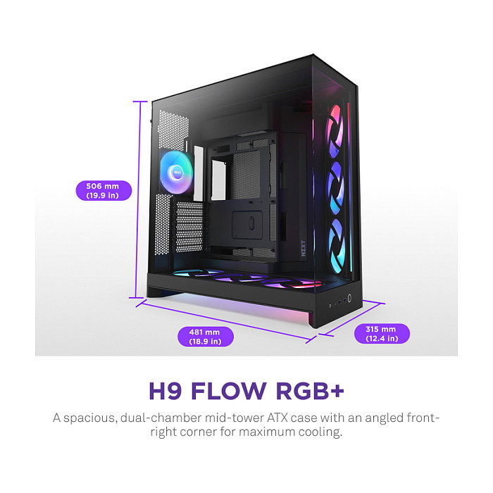 NZXT H9 Flow RGB+ (2025) All Black Midi Tower Case