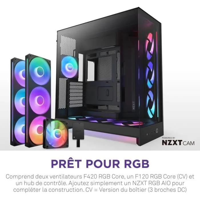 NZXT H9 Flow RGB+ CM-H92FB-P1 Caja semitorre PC Doble cámara 3 ventiladores RGB Negro