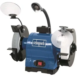 Scheppach Amoladora de banco 200 mm BG200AL, motor 0.75 CV con lupa, lámpara, tanque y muela abrasiva