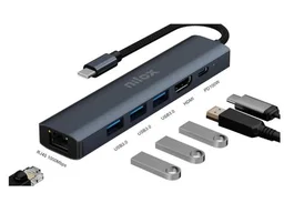 Nilox NXDSUSBC06 Estación Dock Universal USB Tipo C para Móvil Gris