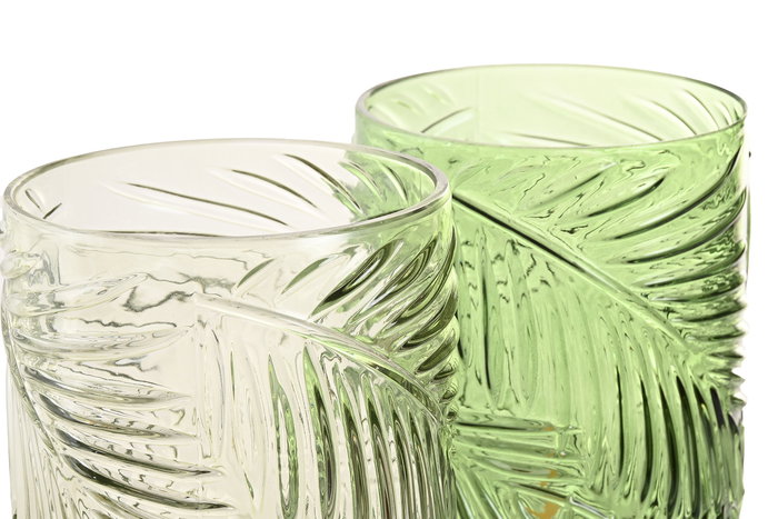 DKD Home Decor Decoración Luminosa Tropical Verde Claro Verde Oscuro Hojas Cristal Metal Led 12 x 20 x 12 cm (2 Unidades)