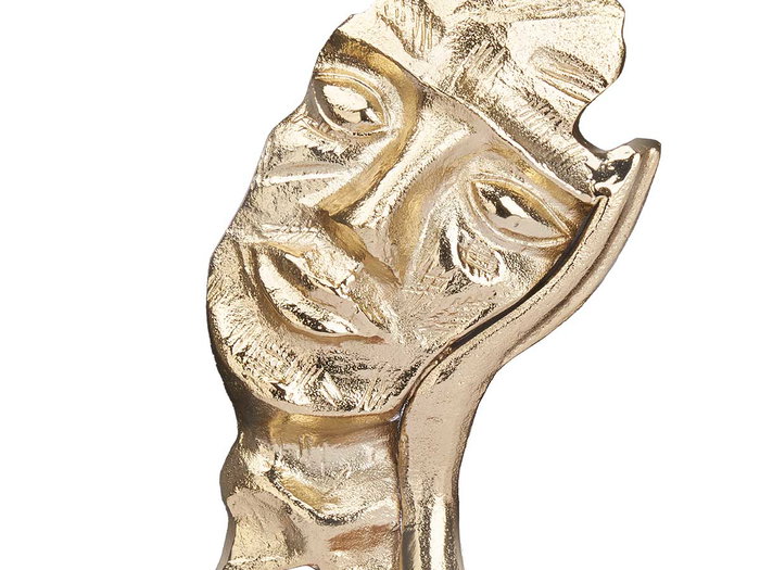 Giftdecor Figura Metal Cara Mano Oro con Soporte Madera 16.5 x 26.5 x 11 cm (Set de 6)