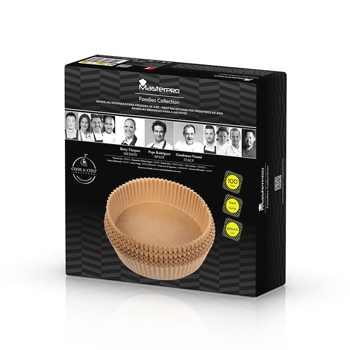 Masterpro BGMP-7602 Bandeja de Papel para Freidora de Aire Redonda Marrón 16 x 4,5 cm (100 Unidades)