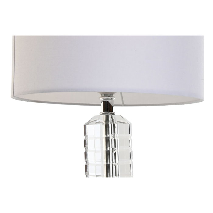 DKD Home Decor Lámpara de Sobremesa de Cristal y Poliéster Transparente/Blanco 25x25x42 cm