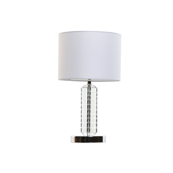 DKD Home Decor Lámpara de Sobremesa de Cristal y Poliéster Transparente/Blanco 25x25x42 cm
