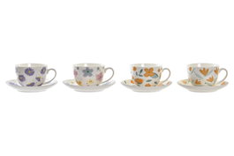DKD Home Decor Set de 2 Tazas de Porcelana Flores Shengda Multicolor