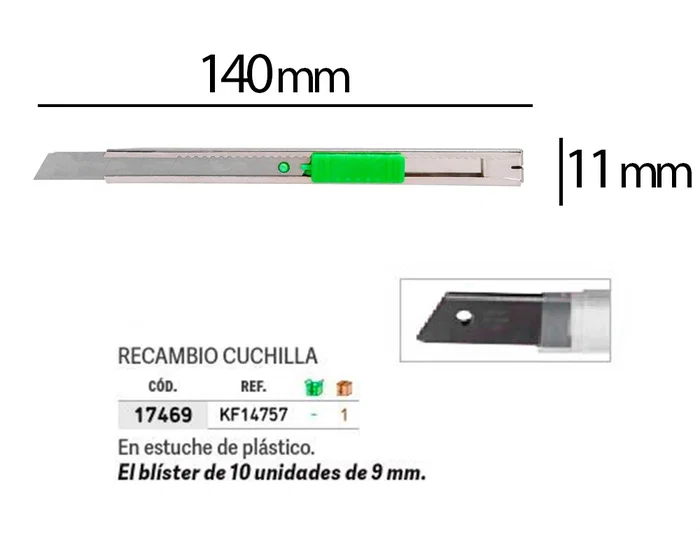 Q-connect Cúter Metálico Estrecho Cuchilla 9 mm con Clip Blíster 1 unidad