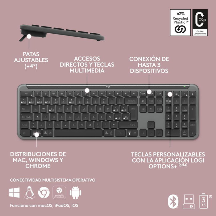 Logitech MK950 - Combo Teclado y Ratón Inalámbrico Silencioso con Easy-Switch, Bluetooth y Receptor Logi Bolt