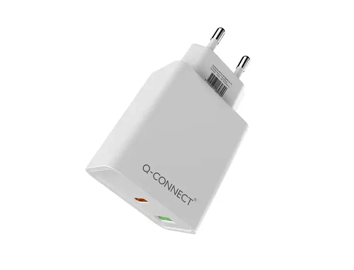 Q-connect Cargador de pared USB-A y USB-C 20W Blanco Q-connect Cargador de pared USB-A y USB-C 20W Blanco