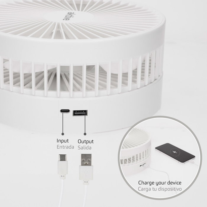 Aktive Ventilador inalámbrico de pie plegable con 4 velocidades y USB