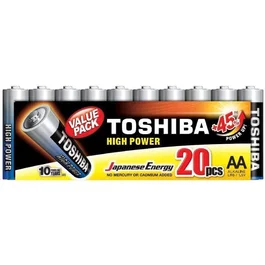 Toshiba Pack de 20 Pilas AA LR6 1.5V Alcalinas High Power para Mandos, Juguetes, Linternas y Dispositivos de Alto Consumo