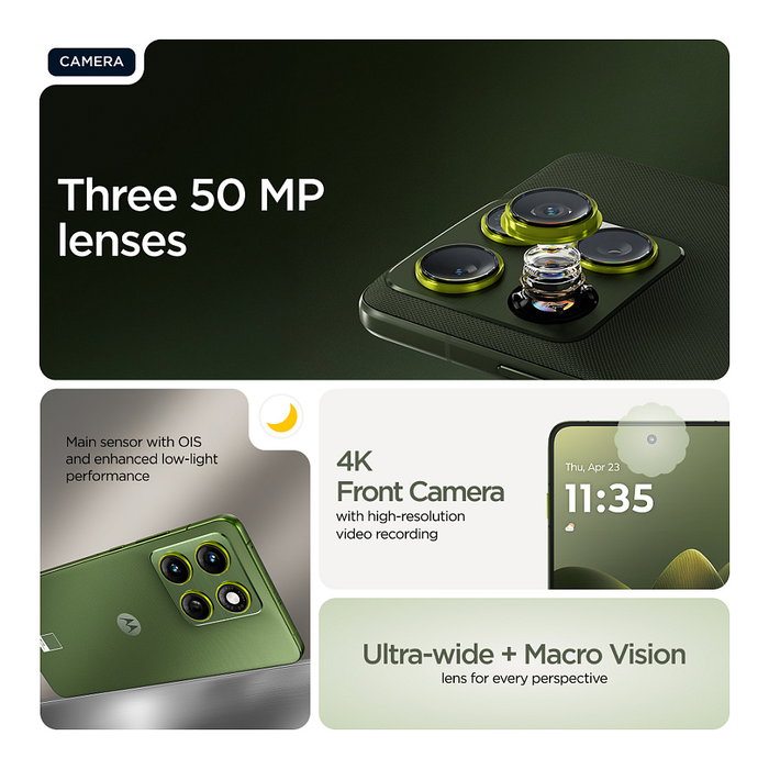 Motorola Edge 70 Smartphone 6.7" AMOLED 120Hz, Snapdragon 7 Gen 4, 12GB RAM + 512GB, Cámara 50MP, 4800mAh, 5G, Android 16, Color Verde PANTONE Bronze Green