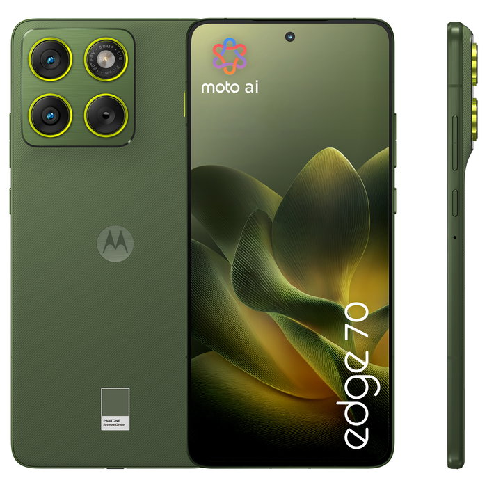 Motorola Edge 70 Smartphone 6.7" AMOLED 120Hz, Snapdragon 7 Gen 4, 12GB RAM + 512GB, Cámara 50MP, 4800mAh, 5G, Android 16, Color Verde PANTONE Bronze Green