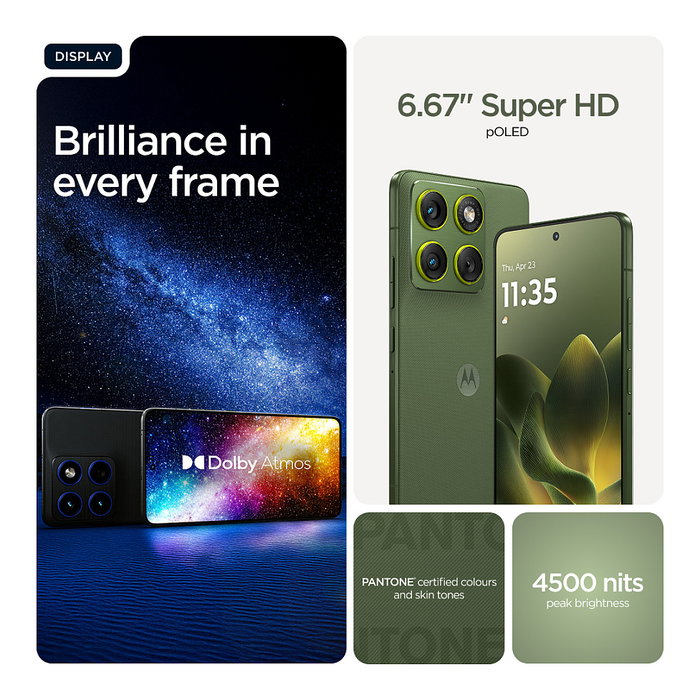 Motorola Edge 70 Smartphone 6.7" AMOLED 120Hz, Snapdragon 7 Gen 4, 12GB RAM + 512GB, Cámara 50MP, 4800mAh, 5G, Android 16, Color Verde PANTONE Bronze Green