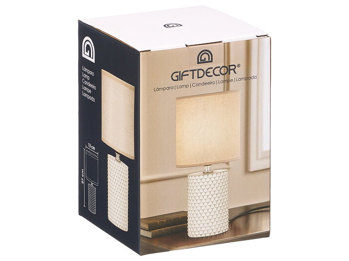 Giftdecor Lámpara Sobremesa Cilíndrica Relieve Gris Cerámica Metal Plástico Tela 13x20x13 cm (Set de 12)