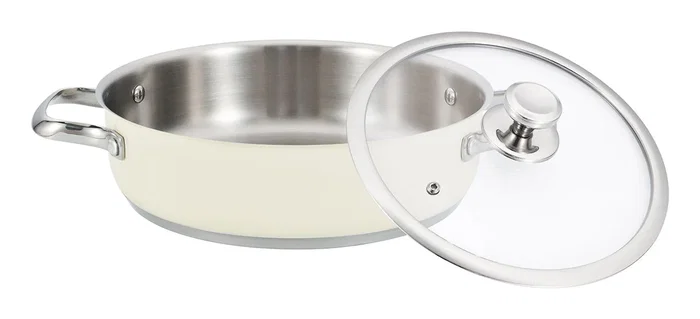 Haeger PA-24L.009A Cacerola Sartén Multiuso Pastel Pot de 24 cm - 24 L, Acero Inoxidable, Tapa de Cristal, Para Todo Tipo de Placas (Gas, Inducción, Vitrocerámica)