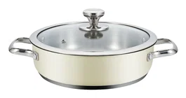 Haeger PA-24L.009A Cacerola Sartén Multiuso Pastel Pot de 24 cm - 24 L, Acero Inoxidable, Tapa de Cristal, Para Todo Tipo de Placas (Gas, Inducción, Vitrocerámica)