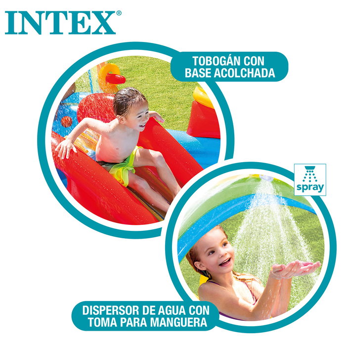 Intex Centro Acuático Centro Acuático Arcoícola Arcoíris Hinchable 57453 – 297x193x135 cm, Incluye Tobogán y Bolas, +3 Años