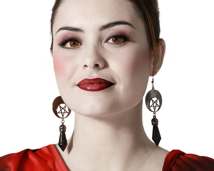 Atosa Pendientes Demoníacos Rojos con Detalles Negros para Halloween