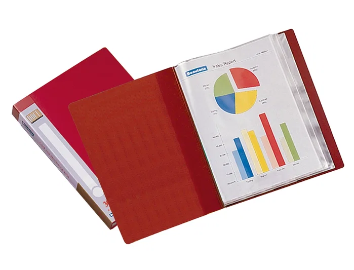 Liderpapel Carpeta DIN A4 Roja con 60 Fundas y Lomo Personalizable