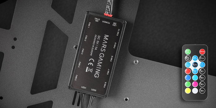 Mars Gaming MC-TITANW Caja Gaming ATX Midi Tower Blanca, RGB ARGB con Hub y Mando, Compatible con Aura Sync, 7 Bahías 120mm, Cristal Templado, 1x3.5", 4x2.5", 2xUSB 3.0