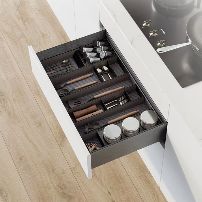 Emuca Organizador inclinado Orderbox para cajón, 150x470mm, Acero y Madera, Gris antracita