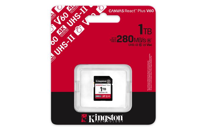 Kingston Canvas React Plus SDXC UHS-II 280R/150W U3 V60 Tarjeta de Memoria 1TB para Full HD/4K Kingston Canvas React Plus SDXC UHS-II 280R/150W U3 V60 Tarjeta de Memoria 1TB para Full HD/4K