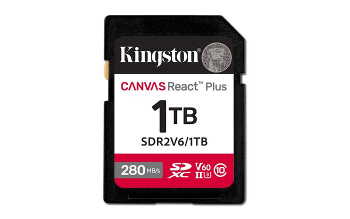 Kingston Canvas React Plus SDXC UHS-II 280R/150W U3 V60 Tarjeta de Memoria 1TB para Full HD/4K Kingston Canvas React Plus SDXC UHS-II 280R/150W U3 V60 Tarjeta de Memoria 1TB para Full HD/4K