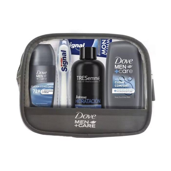 Dove Neceser de Viaje para Hombre Kit Baño 5 Piezas con Gel, Desodorante, Champú Tresemmé, Signal y Wilkinson Dove Neceser de Viaje para Hombre Kit Baño 5 Piezas con Gel, Desodorante, Champú Tresemmé, Signal y Wilkinson