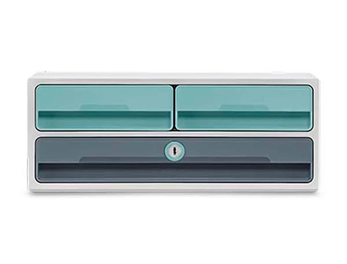 Cep Fichero Cajones Sobremesa Moov Up Reciclado 80% con Cerradura 3 Cajones Azul/Gris 275x369x146 mm