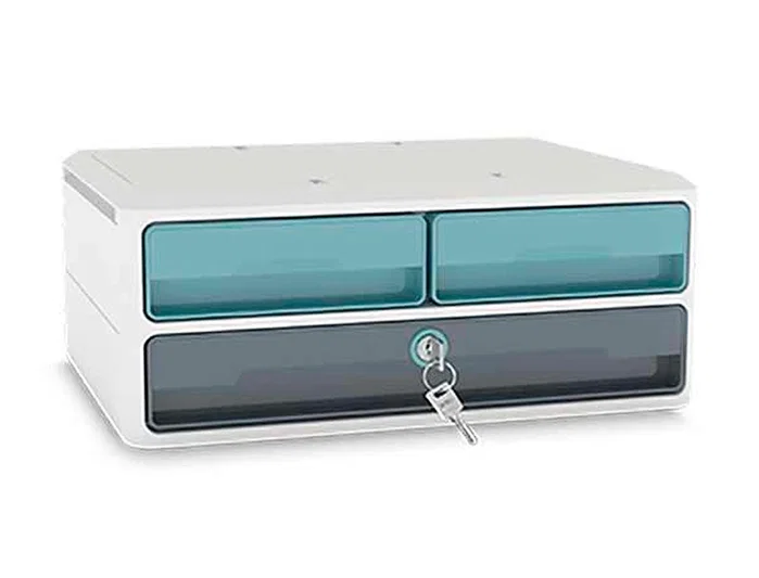 Cep Fichero Cajones Sobremesa Moov Up Reciclado 80% con Cerradura 3 Cajones Azul/Gris 275x369x146 mm