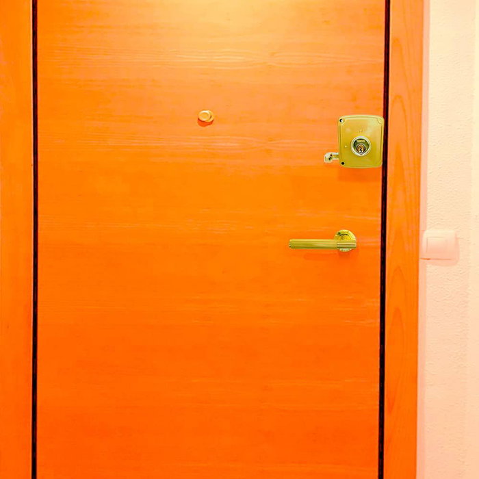 Micel Cerradura Sobreponer Modelo CRS02 Mano Izquierda 40x80 mm, Acabado Pintado Oro, para Puertas de Madera, 5 Llaves Serreta, Cilindro Redondo 5 Pines, Palanca, Lengüeta y Tirador