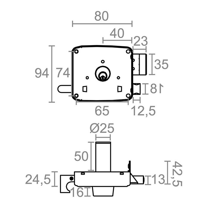 Micel Cerradura Sobreponer Modelo CRS02 Mano Izquierda 40x80 mm, Acabado Pintado Oro, para Puertas de Madera, 5 Llaves Serreta, Cilindro Redondo 5 Pines, Palanca, Lengüeta y Tirador