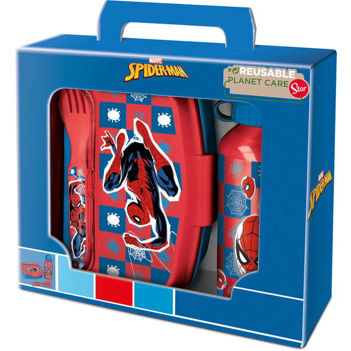 STOR Set Spiderman Marvel: Sandwichera con Botella de Aluminio y Cubiertos STOR Set Spiderman Marvel: Sandwichera con Botella de Aluminio y Cubiertos