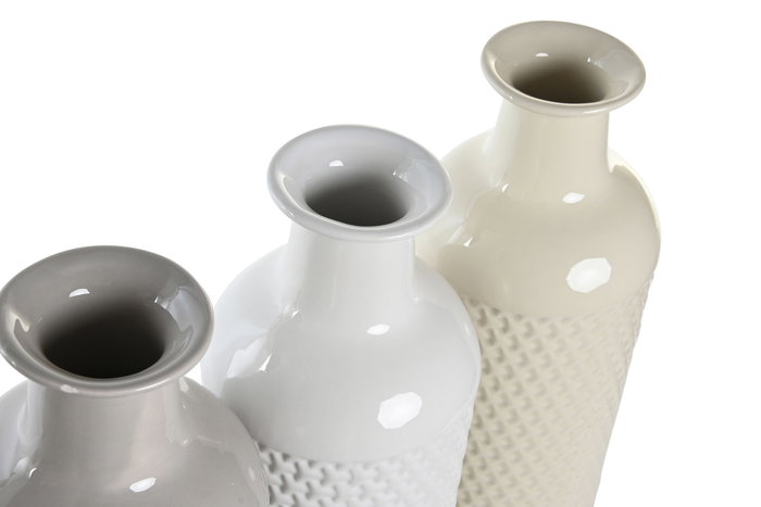DKD Home Decor Set de 3 Jarrones Geométricos de Dolomita, 13x13x40,5 cm