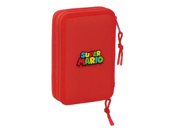 Safta Plumier Escolar Super Mario con Doble Cremallera, 29 Piezas, Dimensiones 195x125x40 mm