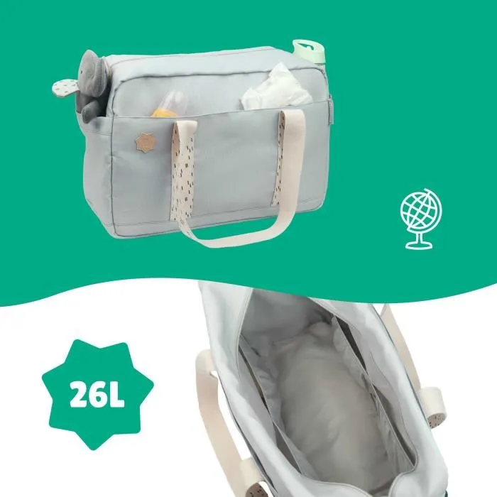 Badabulle Bolso Cambiador Bowling Gran Capacidad 20L con Cambiador y Accesorios para Cochecito, Gris