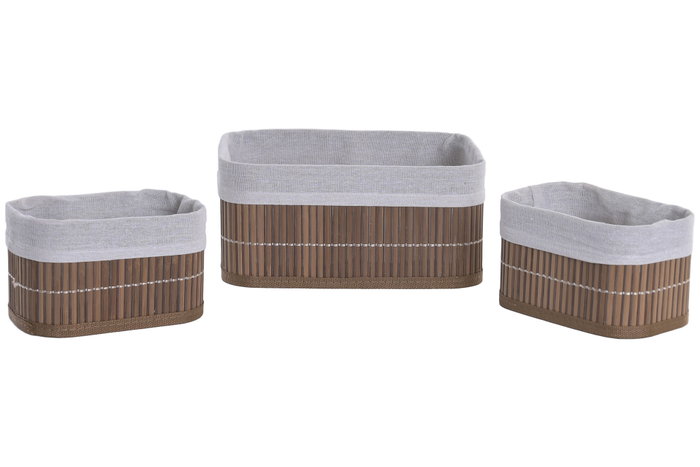DKD Home Decor Set de 3 Cestas de Bambú Marrón 26x19x12 cm