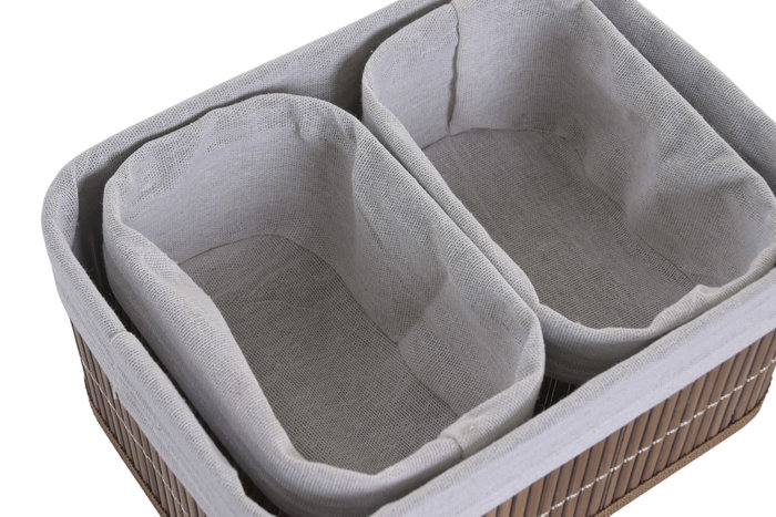 DKD Home Decor Set de 3 Cestas de Bambú Marrón 26x19x12 cm