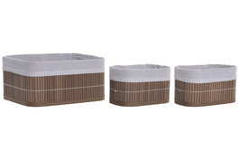 DKD Home Decor Set de 3 Cestas de Bambú Marrón 26x19x12 cm