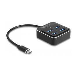 Delock Hub USB 3.2 Gen 2 Tipo-C con 4 Puertos USB Tipo-A, 10 Gbps, Negro, Aluminio y Plástico, Cable 0.19m