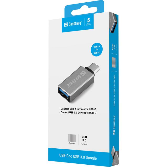 Sandberg USB-C to USB 3.0 Dongle Adaptador para Conectar Dispositivos USB-A a Ordenadores con Puerto USB-C Super Rápido