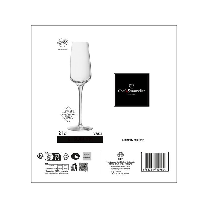 Caja 6 Copas Flauta Krysta Eco Sublym Chef & Sommelier 21 cL